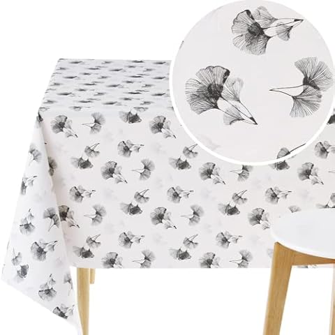 KP HOME Mantel Hule Mesa Rectangular Patrón Hoja de Ginkgo Gris Claro Cover