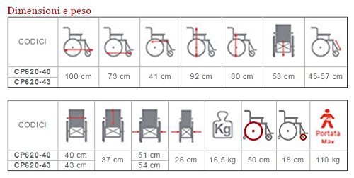 SEDIA A ROTELLE - CARROZZINA DISABILI AD AUTOSPINTA PIEGHEVOLE AD INGOMBRO RIDOTTO TRASFORMABILE IN TRANSITO - SINGOLA CROCIERA - Mod. SKINNY - GOMME PIENE - Dim. Seduta 40 Cm