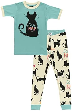 Lazy One Short-Sleeve Pajamas Sets for Girls and Boys, Kids' Soft Animal PJs (Cat Nap, 8)