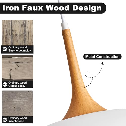 White Modern Farmhouse Pendant Lights Pendant Light Fixtures Faux-Wood Small 12.6 inch - Image 4