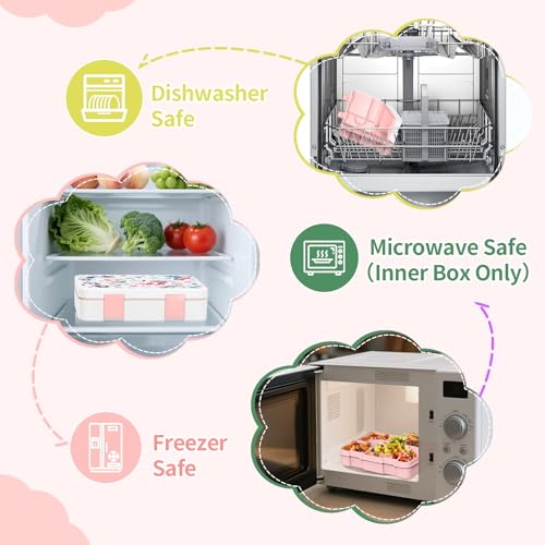 Image of Bento Lunch Box for Kids, Leak-Proof 5-Compartment Cute Lunchbox for Boys Girls, Drop-Proof, Food Container Microwave & Dishwasher Safe, Back to School Supplies for Ages 3 to 7, White /Mermaid