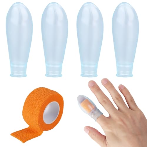 4pcs Waterproof Finger Protectors Reusable Silicone Finger Waterproof Cover Sleeve with Nursing Bandage for Shower Swimming Pedicure Manicure Durable Nail Soaking & Wound Protection