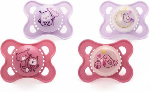 MAM Original Day & Night Soothers | 0-6 Months | 4 Pack | Includes 2x Glow in The Dark Dummies | Orthodontic Design | Baby Accessories | Beige (Various Designs)