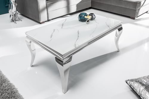 invicta INTERIOR Eleganter Couchtisch MODERN BAROCK 100cm Glasplatte in Marmoroptik Edelstahl Beine Wohnzimmertisch – Bild 5