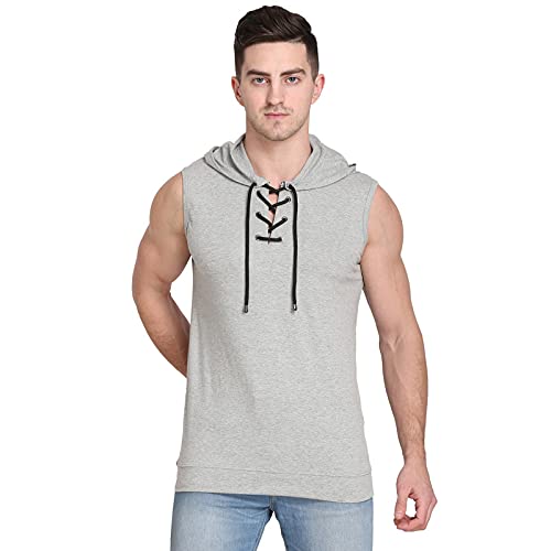 Image of Solid Men Hooded Neck Grey T-Shirt