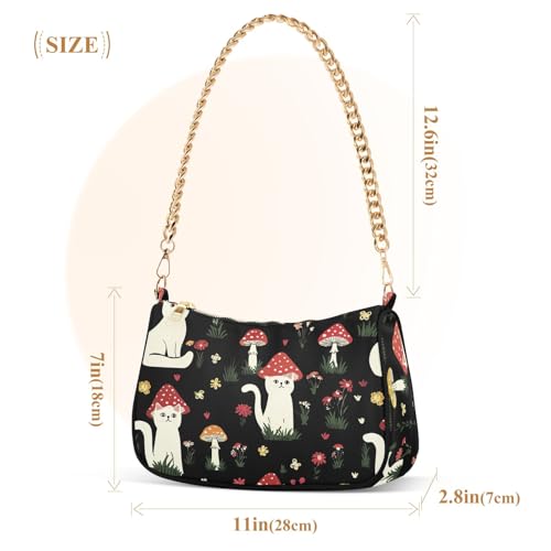 Clutch Shoulder Bags Tote Evening Purse Handbags for Women Cat Mushroom Hobo Bags with Zipper Closure3