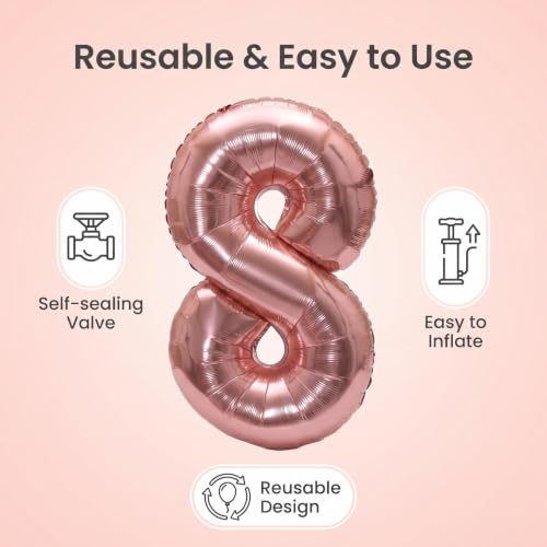 Image of YPSelected 32 Inch Large Foil Helium Number Balloon Birthday Wedding Party 0-9 (Rose Gold, 8)