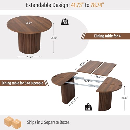 image for weselon 41 in-78 in Extendable Dining Room Table for 4-8, Round Expand
