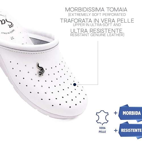 Ciabatte Sanitarie Anatomiche Per Donna Pantofole In Vera Pelle Scarpe Ortopediche Calzatura Antiscivolo Made In Italy (Bianco, 36) - 2