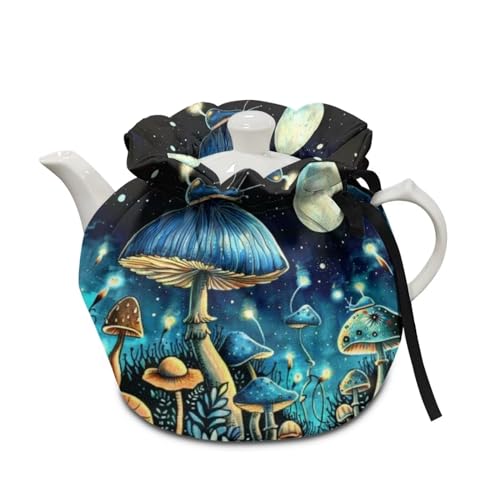Oamsistay Blue Mushroom Tea Cozy Kettle Dust Cover Large Tea Cosy Portable Easy to Clean Tea Pot Dust Cover Insulated Tea Cosy for Home Kitchen Office Holiday Party Decor