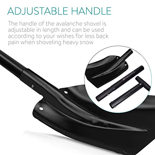 Navaris Lawinenschaufel mit verstellbarem Griff - max 80cm lang - klappbar für Transport in PKW LKW - mit Tasche - Alu Schneeschaufel Schwarz Schwarz