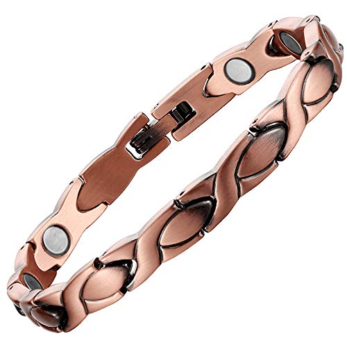 Copper Bracelet for Women Carpal Tunnel 8.6inches Adjustable Magnetic Wristband