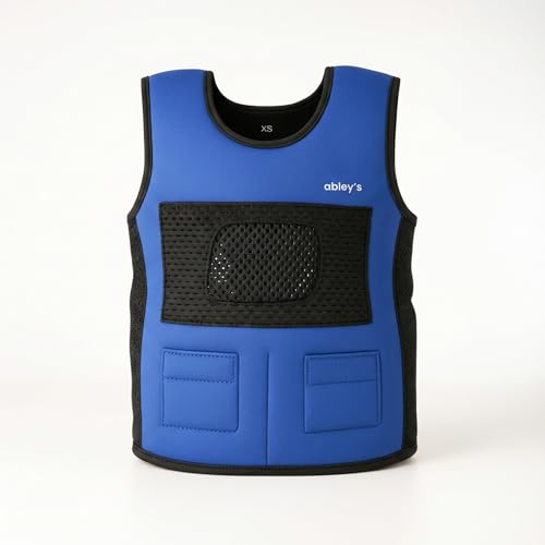 Image of Abley's Kids Weighted Vest for Sensory Integration - Calming Deep Pressure Sensory Vest for Autism, SPD, ADHD - Adjustable Neoprene Body Wrap with 6 Removable Weights - Blue, Small (0.9 KG)