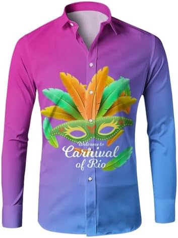 SKRK Long Sleeve Tshirt Men Men’s Fashion Casual Personality Carnival 3D Digital Printed Lapel Long Sleeve Tshirt