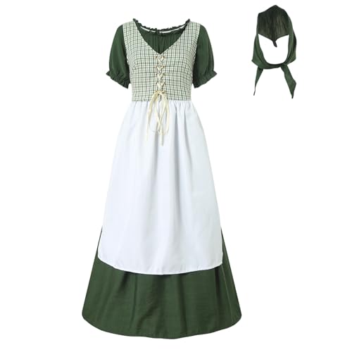 Générique Femme Victorienne Costume De Servante Robe à Fleurs Pionnière avec Bonnet Et Tablier...