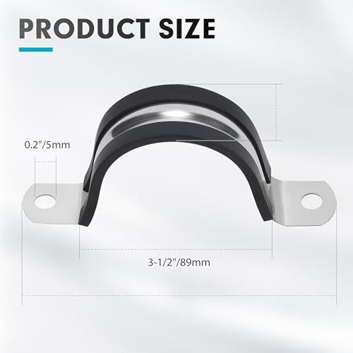Image of 3-1 /2 Inch 10 PCS 2 Holes Rubber Cushioned U Bracket Clamp, Reinforced Rigid Pipe Strap, Stainless Steel Conduit Straps Cable Clamp (89 mm) by Tavonuxt