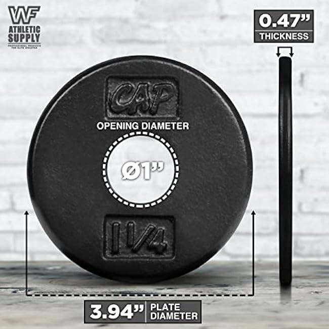 WF Athletic Supply Traditional/Classic 1-inch Hole Standard Solid Cast Iron Weight Plates - Great for Strength Training, Weightlifting, Bodybuilding & Powerlifting, Multiple Choices Available