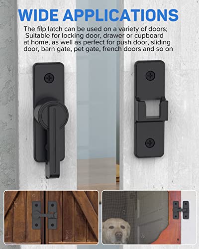 Barn Door Lock, Gate Latches Flip Latch Safety Door Bolt Latch Lock, 3.8Mm Heavy Duty Zinc Alloy Door Latch For Sliding Swing Open Door, Shed, Garage, Yard, Bathroom(Matt Black-1 Pack) #TOP7