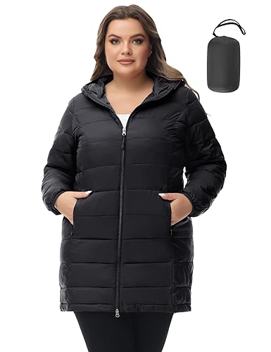 ROYAL MATRIX Women's Plus Size Puffer Jacket Packable Lightweight Hooded Quilted Spring Fall Long Puffer Coat