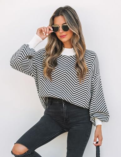 Image of ZESICA Women's 2026 Fall Striped Pullover Sweaters Tops Fashion Outfits