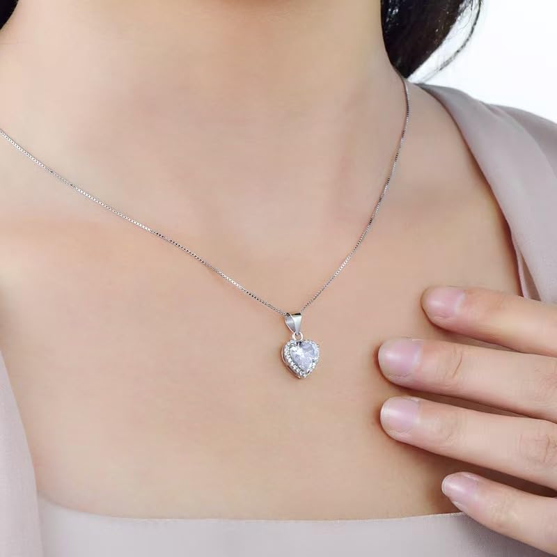 Kette Dame Silber Herz Halsketten 925 Sterling Silber Liebe Herz Anhänger Halskette Liebe Einstellbare Silber Halskette Frauen Geburtstag Weihnachten