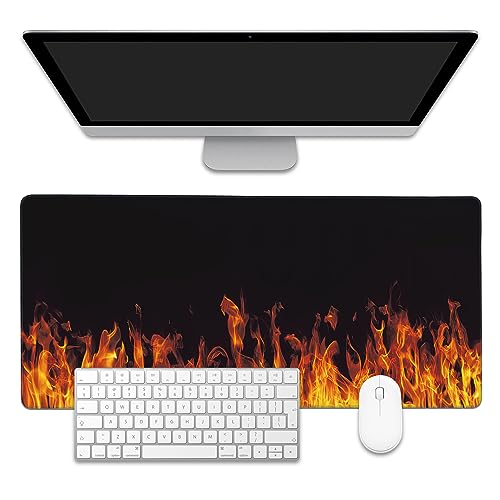 EOBKLAX Fire Flames Large Gaming Mouse Pad,Waterproof Desk Mat for Desktop,Non-Slip Rubber Base Mousepad with Stitched Edges for Laptop Office and Home 35.4X15.7 Inch