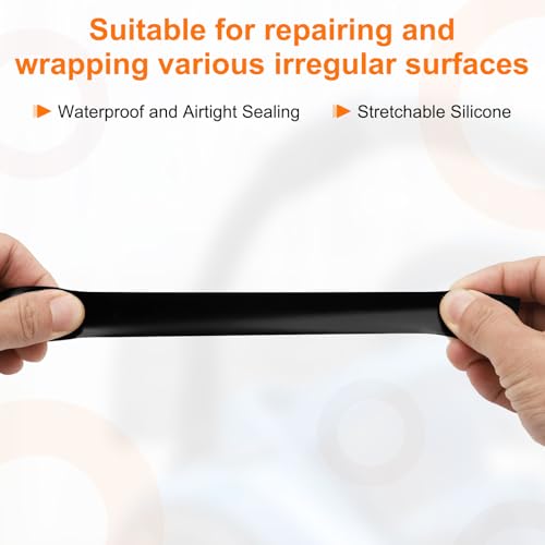Image of uxcell Self Fusing Silicone Tape, 1 inch x 10ft Waterproof Water Leak Sealing Tape for Plumbing Pipe Hose Repair Handles, Black (0.5mm Thick)