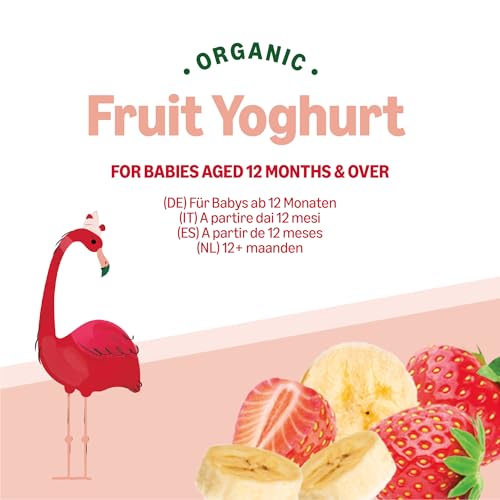 Amazon-Marke: Mama Bear Bio Zubereitung aus Joghurterzeugnis, Erdbeere, Banane und Joghurt, Vegetarian, 90g (6er-Pack)