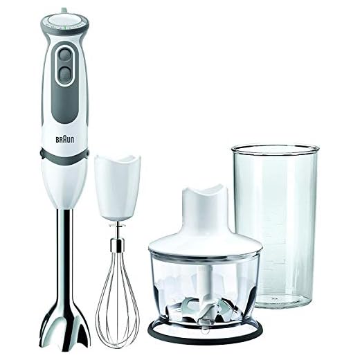 Braun Minipimer 5 MQ5035 Sauce - Batidora de mano, 750 w potencia, 21 velocidades, vaso medidor 0,6l, campana anti-salpicaduras, accesorio batidor, accesorio picador, blanco y gris