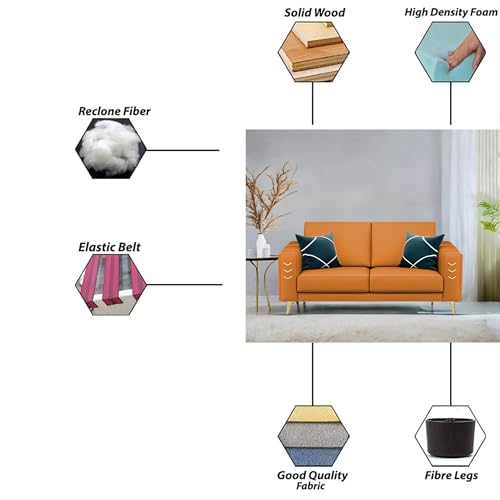 Image of Casaliving Falco 2 Seater Sofa Set for Living Room (Orange Fabric) Premium Fabric Sofa