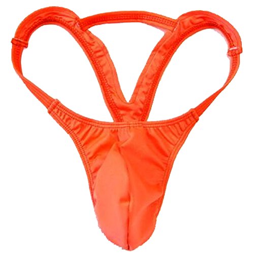 Wenmei Mens Fashion Sexy Hollow Out Double Low Brief Thong G-String Bikinis Underwear (Orange) #TOP4