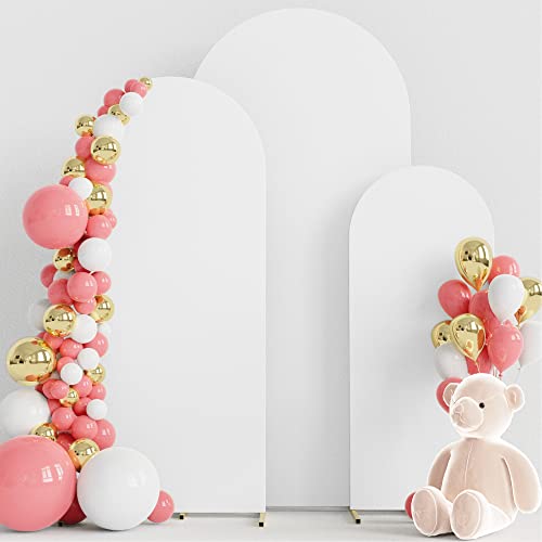 Image of Wokceer Set of 3 Wedding Arch Cover Spandex Fitted Wedding Arch Stand Covers for Round Top Chiara Arch Backdrop Stands Cover for Birthday Party Ceremony Banquet Decoration 4ft,5ft,6ft White