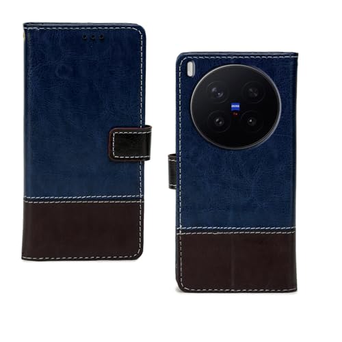 Image of amazon basics Vivo X300 Pro 5G Flip Cover | Card Pockets Wallet & Stand | Flip Cover for Vivo X300 Pro 5G (Blue Coffee)