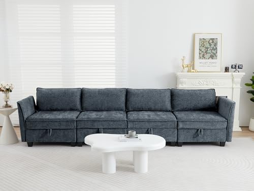 ORRD Modular Sectional Sofa, Convertible Couch with Storage, 4 Seater Sofa Modular with Reversible Chaise for Living Room, Office (Blue Grey)