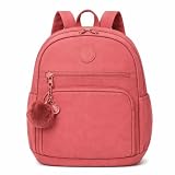 Mochila Pequena Feminina em Tactel com Pompom Premium Impermeável, Leve e Resistente, Design Moderno com Zíper Reforçado, Mochilinha de Nylon Resistente a Água (Terracota)