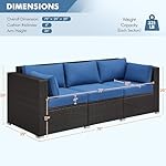 Yaheetech 3-Seat Patio Wicker Sofa, Outdoor Rattan Couch with Furniture Cover, Deep Seat High Back with Cushions & Throw Pillows for Deck/Porch/Balcony/Yard, Brown/Dark Blue - Image 3