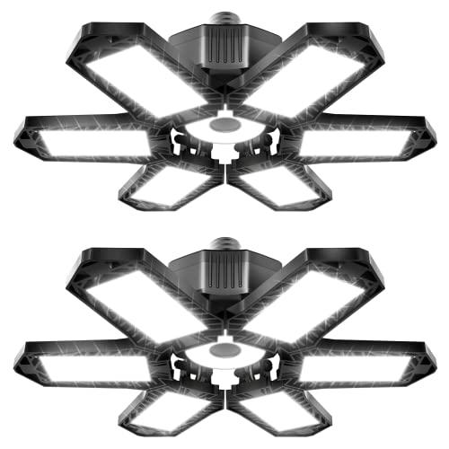 Rafow 200W LED Lampe d'atelier Eclairage de garage 2 PCS - 20000LM 6500K Aluminium Plafonnier déformable avec 6 Panneaux Réglables - E26 / E27 Bay Light pour cave magasin atelier grange entrepôt
