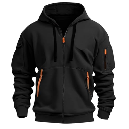 Mens Zip Hoodies Full Zip Loose Fit Hooded Pullovers Fleece Long Sleeve Sweatshirt Solid Pullover Tops With Pockets2