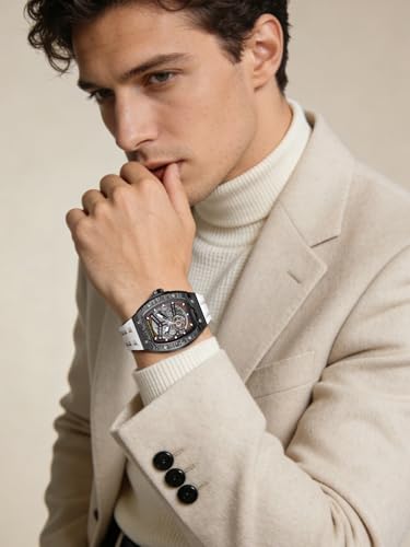 Image of TSAR BOMBA Mens Luxury Watch Automatic Watches for Men 50M Waterproof Japanese Mechanical Movement Tonneau Stainless Steel Case Sapphire Glass Big Face Cool Unique Fashion Gift Men