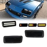 GTINTHEBOX for 1985 1986 1987 1988 1989 1990 1991 1992 Chevy Camaro Front Bumper Turn Signal Daytime Running Light Smoked Lens Switchback White & Amber LED Lamp