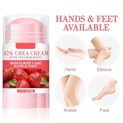 Grospe 42% Urea Cream Moisturizer plus Strawberry for Dry Cracked Feet Knees Elbows Hands Hydrates & Nourish Foot Care for Softens Exfoliates Dead Skin Smoothing Skin, 1.41Oz