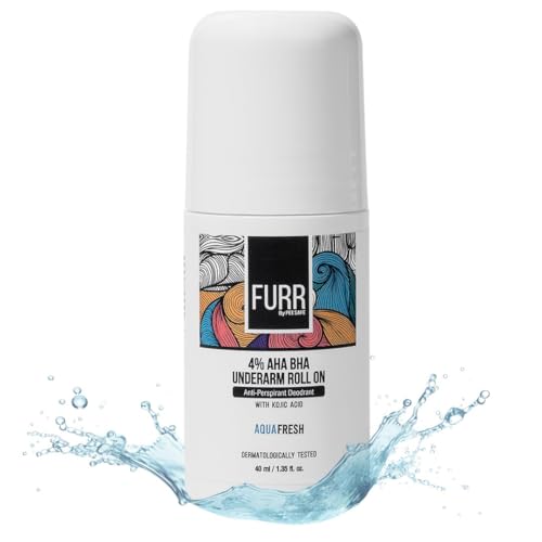 FURR Déodorant à bille anti-transpirant pour les aisselles avec acide kojique + 4 % AHA BHA | Unisexe | Contrôle les odeurs et estompe l'obscurité | Parfum Aqua Fresh | 40 ml