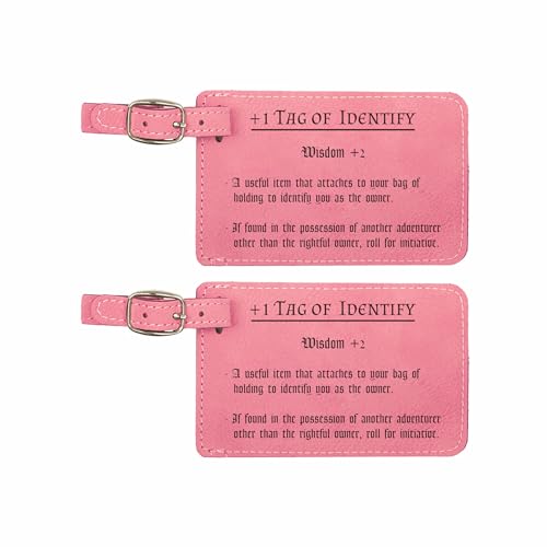 D&D Gifts Tag of Identify Funny Item Description Travel Gifts 2 pack Laser Engraved Leatherette...