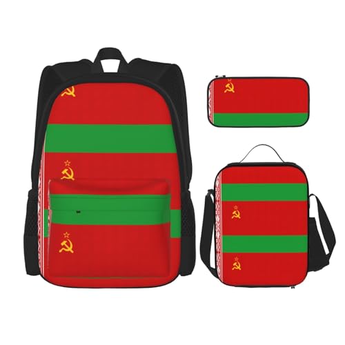 Flag Of Belarus Print 3 Piece Backpack Set, Laptop Daypack, Lightweight Bookbag Set With Lunch Bag Pencil Case
