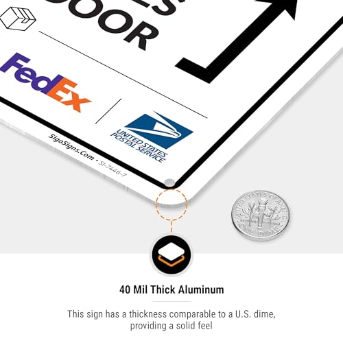 Image of Package Delivery Sign, Delivery Instructions Please All Package to Back Door Sign, 10x7 Inches, Rust Free .040 Aluminum, Fade Resistant, Made in USA
