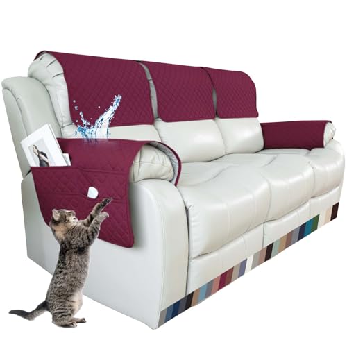 NNSMUN Sofa Armrest Cover, 1/2/3 Seater Sofa Headrest Slipcovers Nonslip Armchair Cover Quilted Water Proof Furniture Protector for Pets Sofa Couch (Wijn Rood,3 Zits (5 PCS))