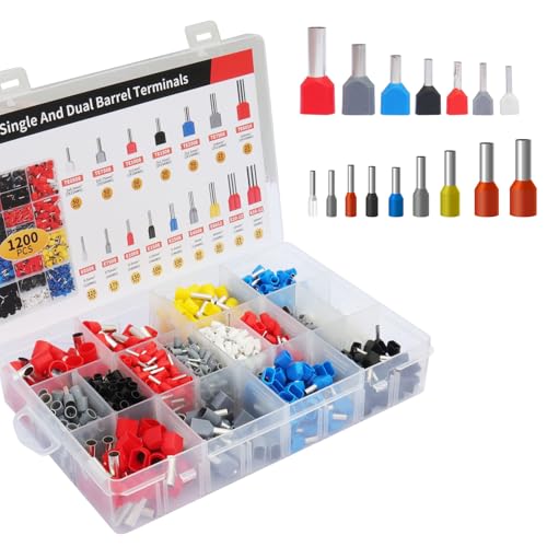 1200pcs Single and Dual Ferrules Terminal Set, AWG 6~22 Single-Line Barrel Ferrules and AWG10~22 Double Wire Ferrule Kit are Widely Applied in Electric, Electronic Industry, Equipment, Industrial,etc