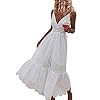 BerryGo-Womens-Embroidery-Pearl-Button-Down-Dress-V-Neck-Spaghetti-Strap-Maxi-Dress BerryGo Women's Embroidery Button Down Cotton Dress V Neck Spaghetti Strap Maxi Dress White-M