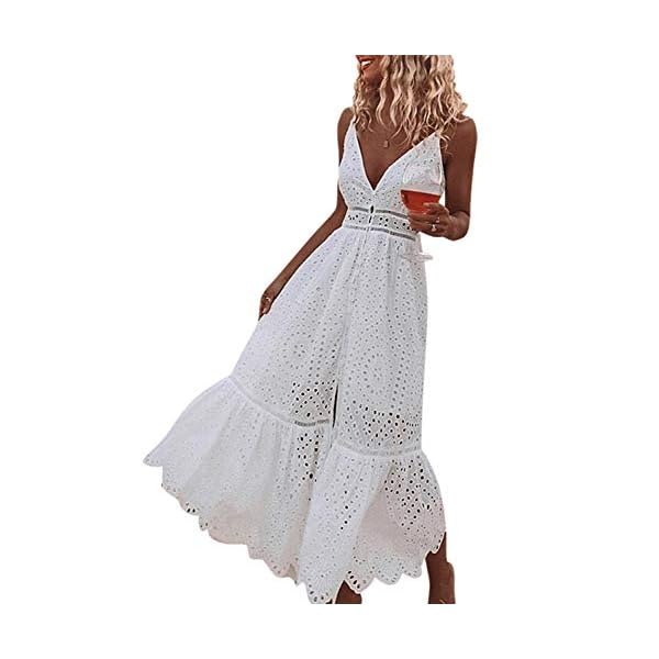 BerryGo-Womens-Embroidery-Pearl-Button-Down-Dress-V-Neck-Spaghetti-Strap-Maxi-Dress BerryGo Women's Embroidery Button Down Cotton Dress V Neck Spaghetti Strap Maxi Dress White-M
