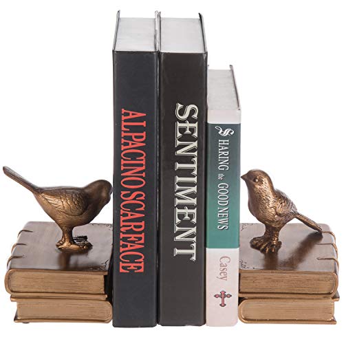 MyGift Vintage Gold Resin Decorative Bookends with Bird and Book Design, 1 Pair - Thumbnail 2